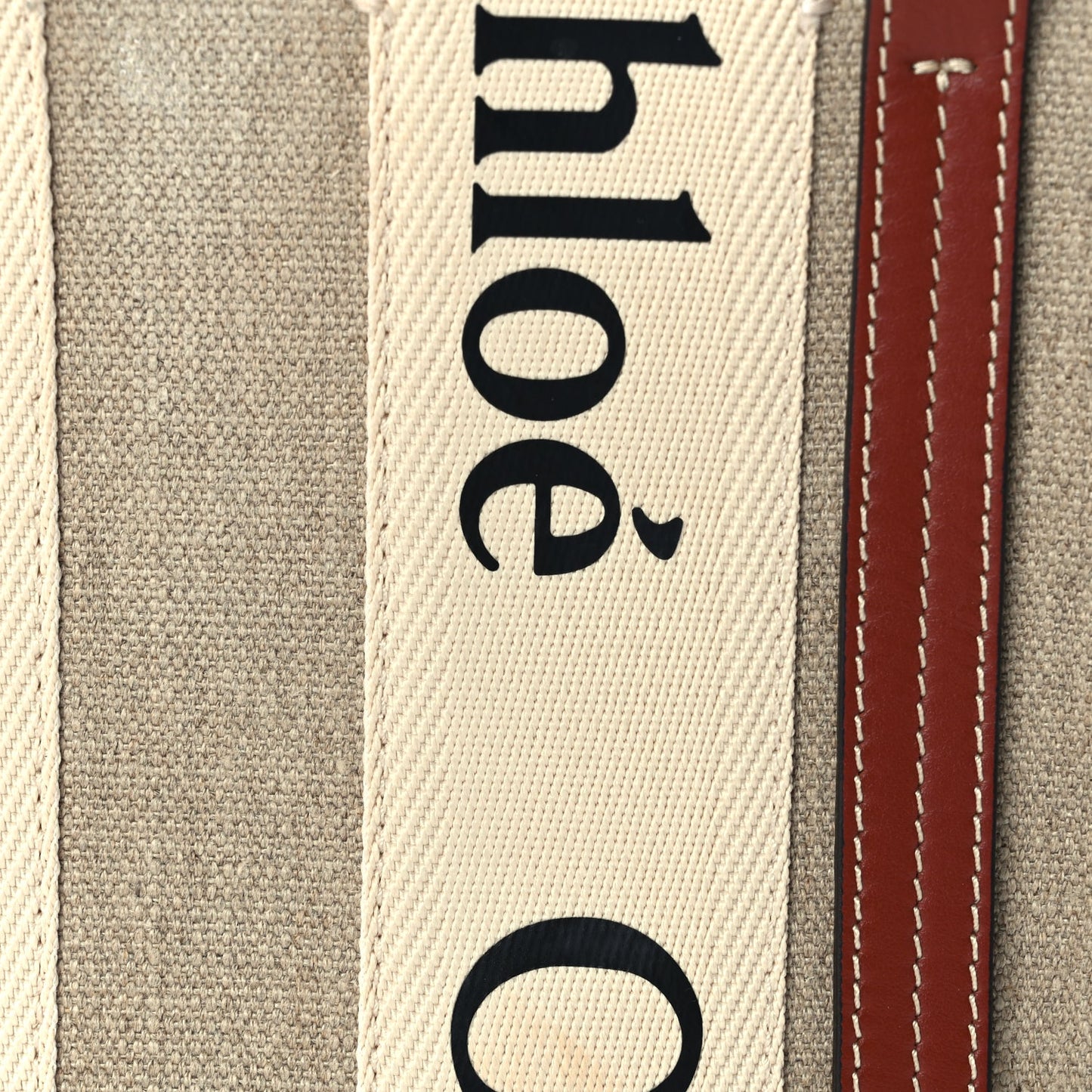 Chloe Cotton Calfskin Small Woody Ribbon Tote  White Brown