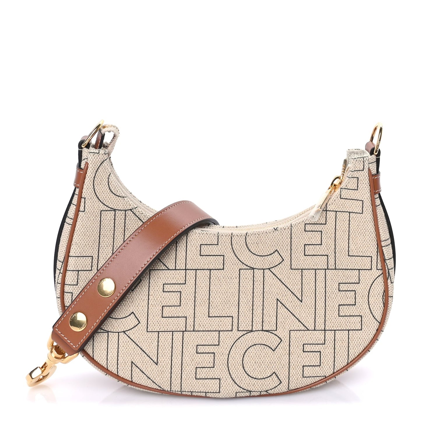 Celine Canvas Calfskin All Over Print Medium Ava Shoulder Bag  Natural Tan