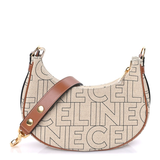 Celine Canvas Calfskin All Over Print Medium Ava Shoulder Bag  Natural Tan