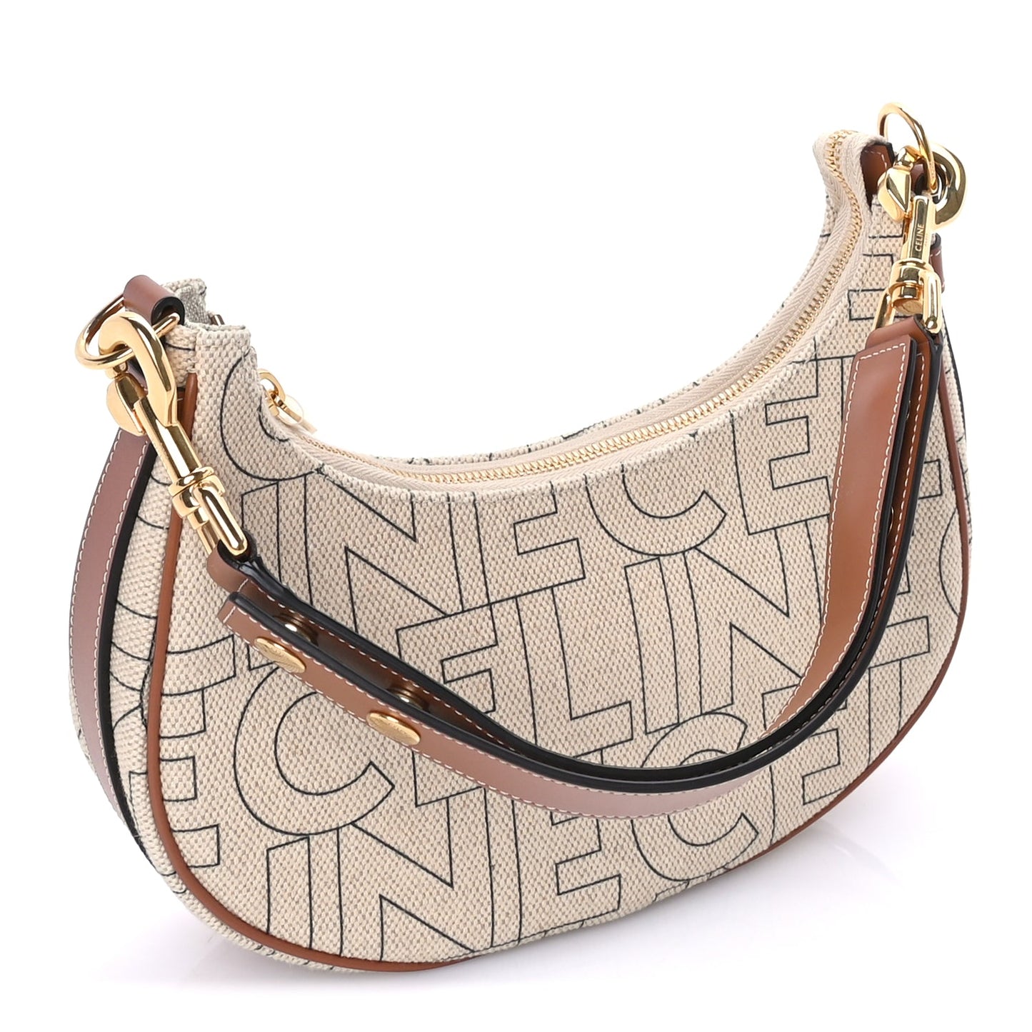 Celine Canvas Calfskin All Over Print Medium Ava Shoulder Bag  Natural Tan