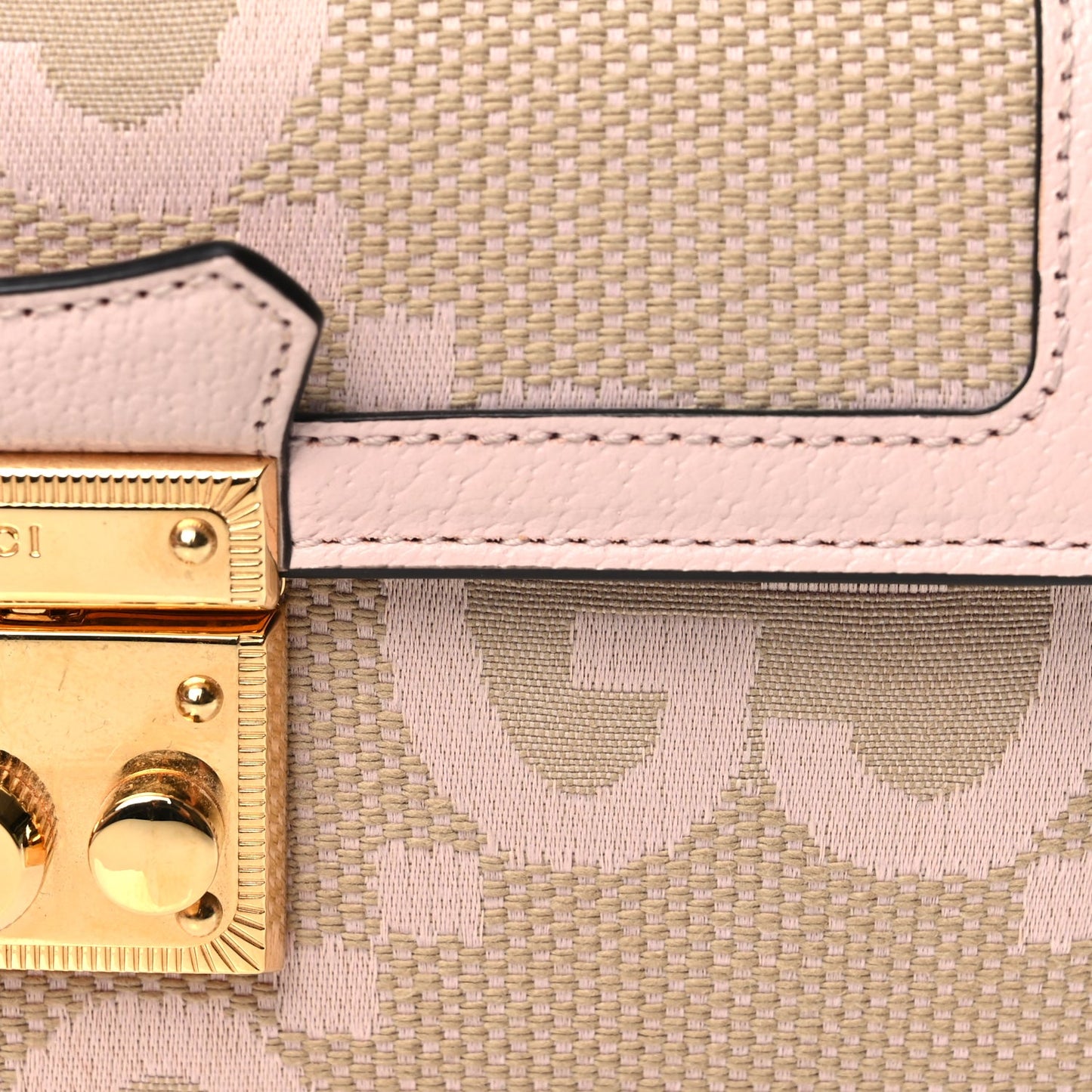 Gucci Monogram Jumbo GG Textured Dollar Calfskin Mini Padlock Top Handle Shoulder Bag Beige Perfect Pink