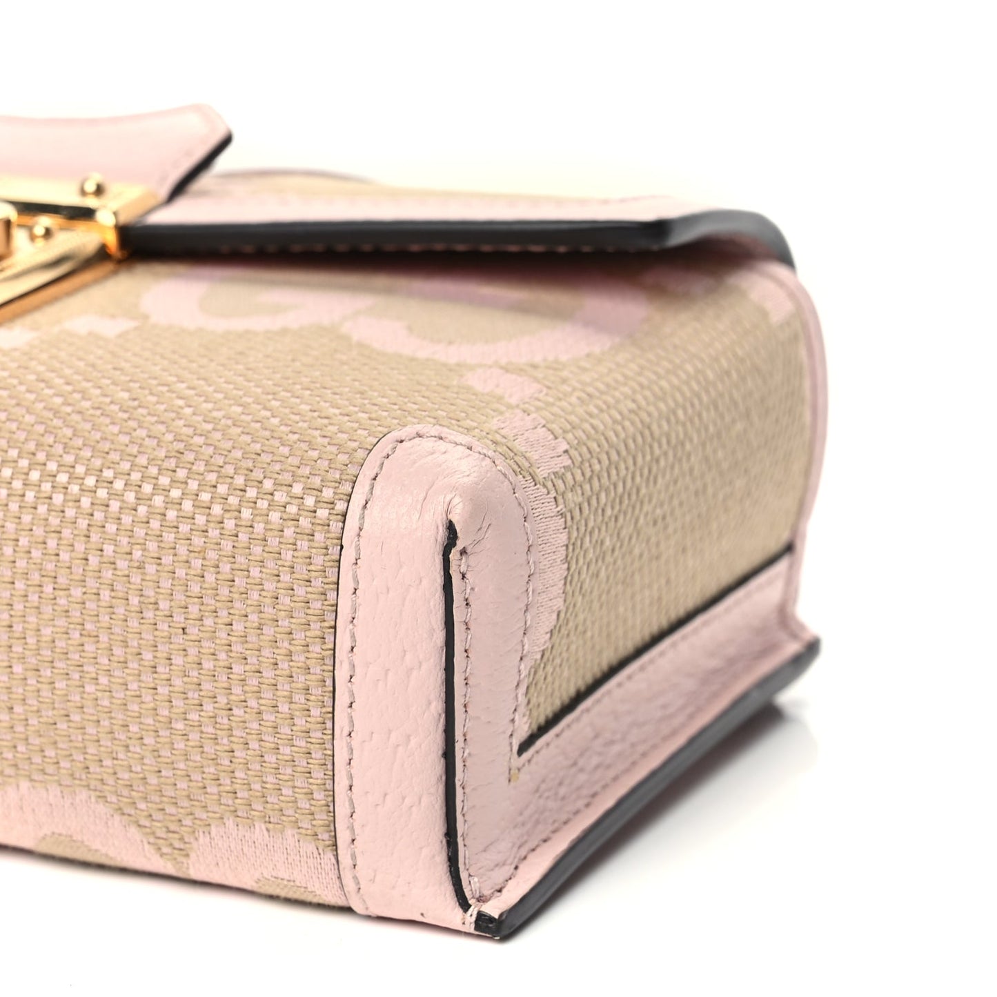 Gucci Monogram Jumbo GG Textured Dollar Calfskin Mini Padlock Top Handle Shoulder Bag Beige Perfect Pink