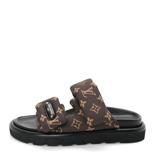 Louis Vuitton Nylon LV Pool Pillow Flat Comfort Mules 40  Cacao Brown