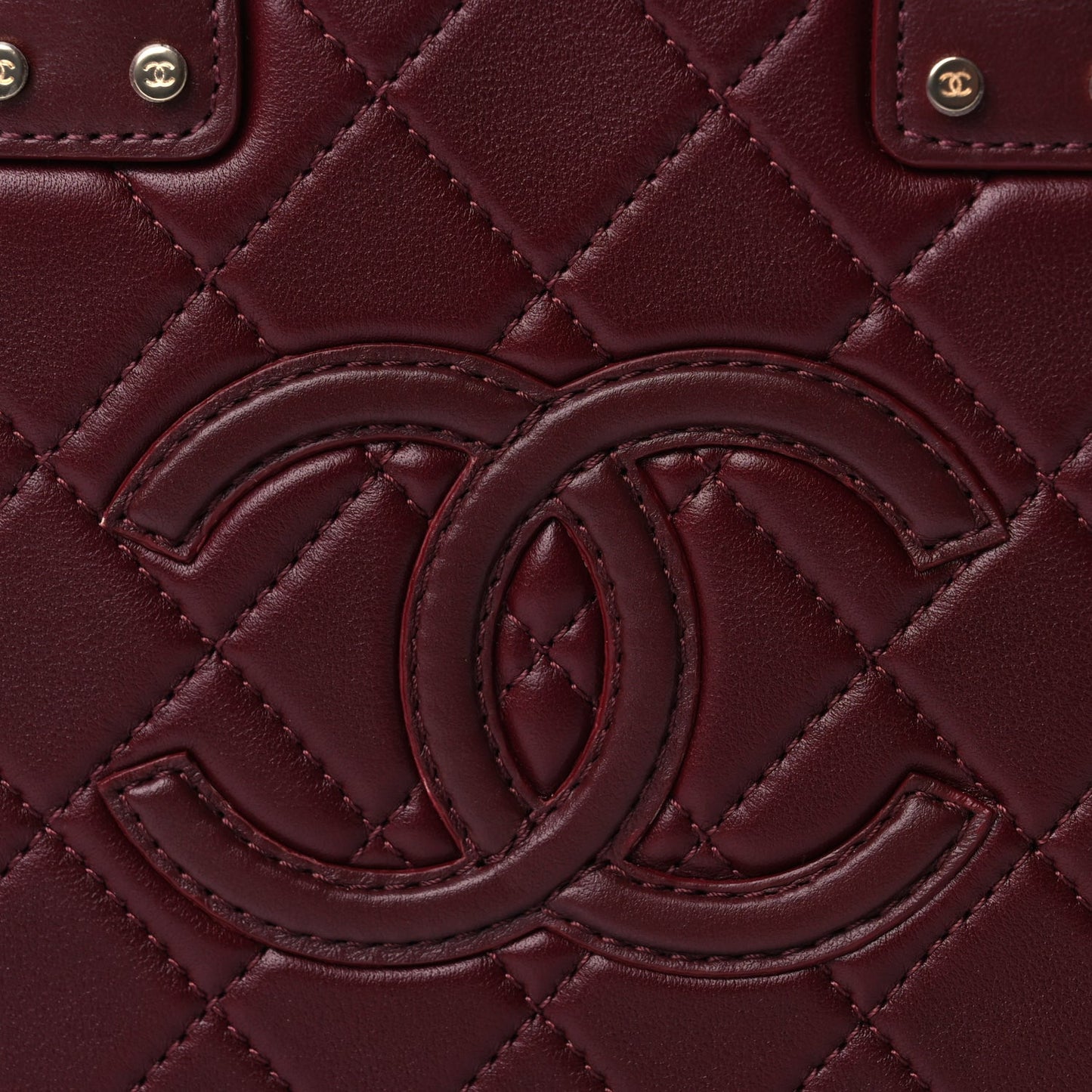 Chanel Calfskin Quilted Studded Square Vanity Case Burgundy