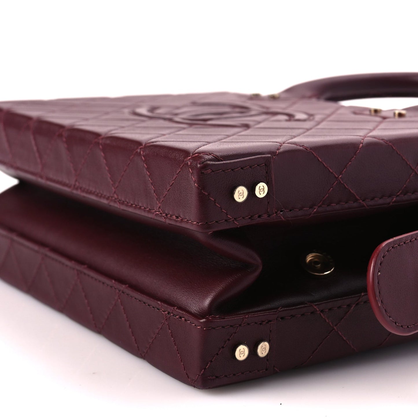 Chanel Calfskin Quilted Studded Square Vanity Case Burgundy