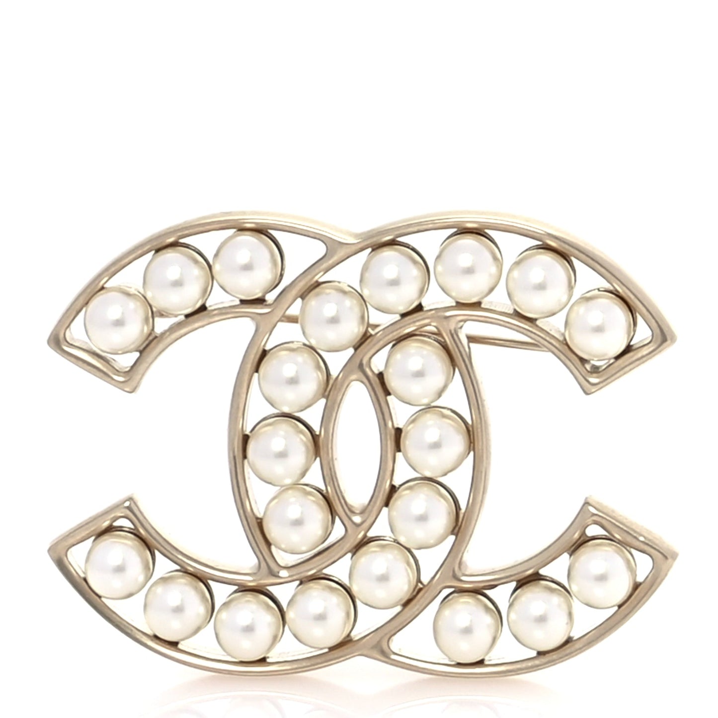 Chanel Pearl CC Brooch Light Gold