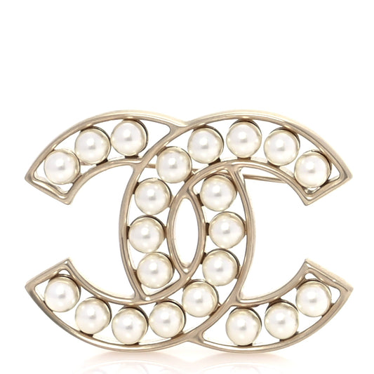 Chanel Pearl CC Brooch Light Gold