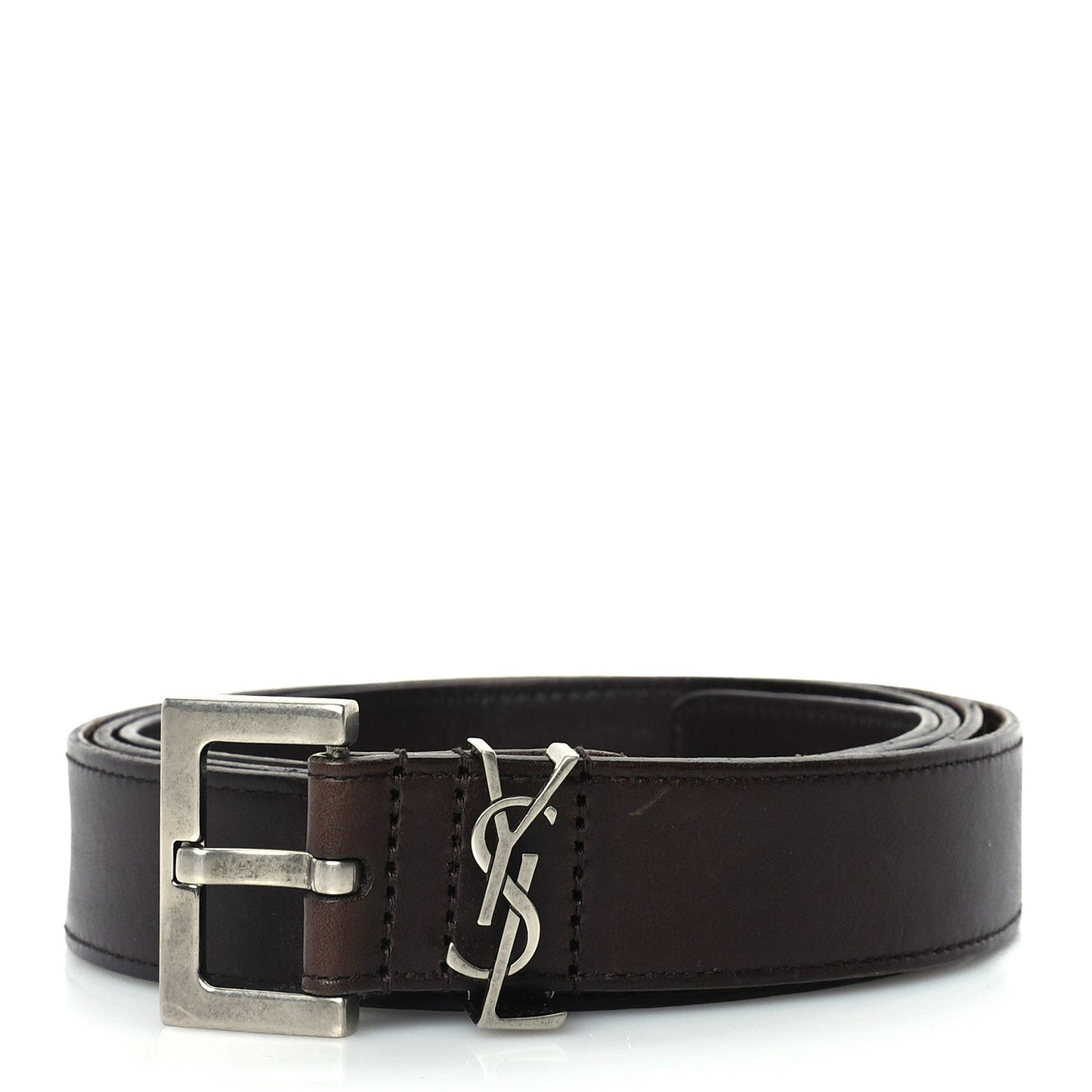 Saint Laurent Smooth Calfskin Monogram Cassandre Square Buckle Belt 105 42  Oak Brown