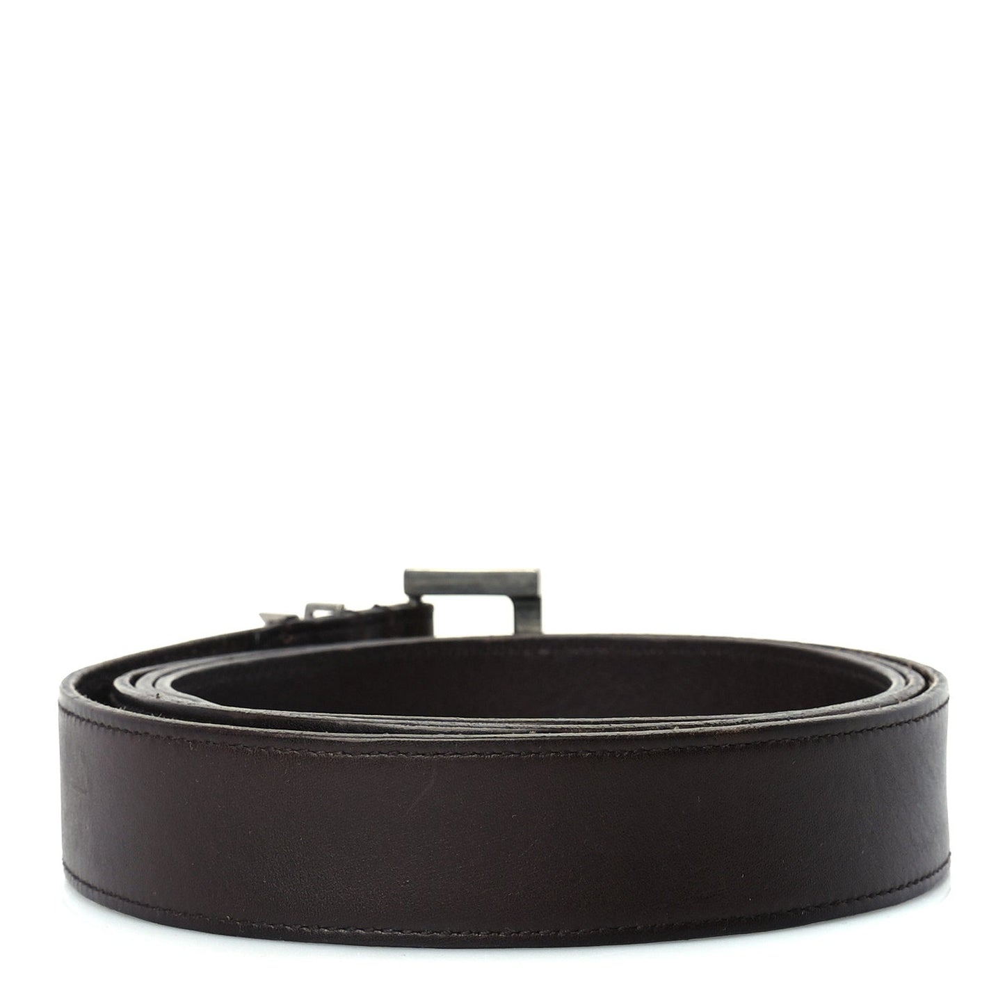 Saint Laurent Smooth Calfskin Monogram Cassandre Square Buckle Belt 105 42  Oak Brown