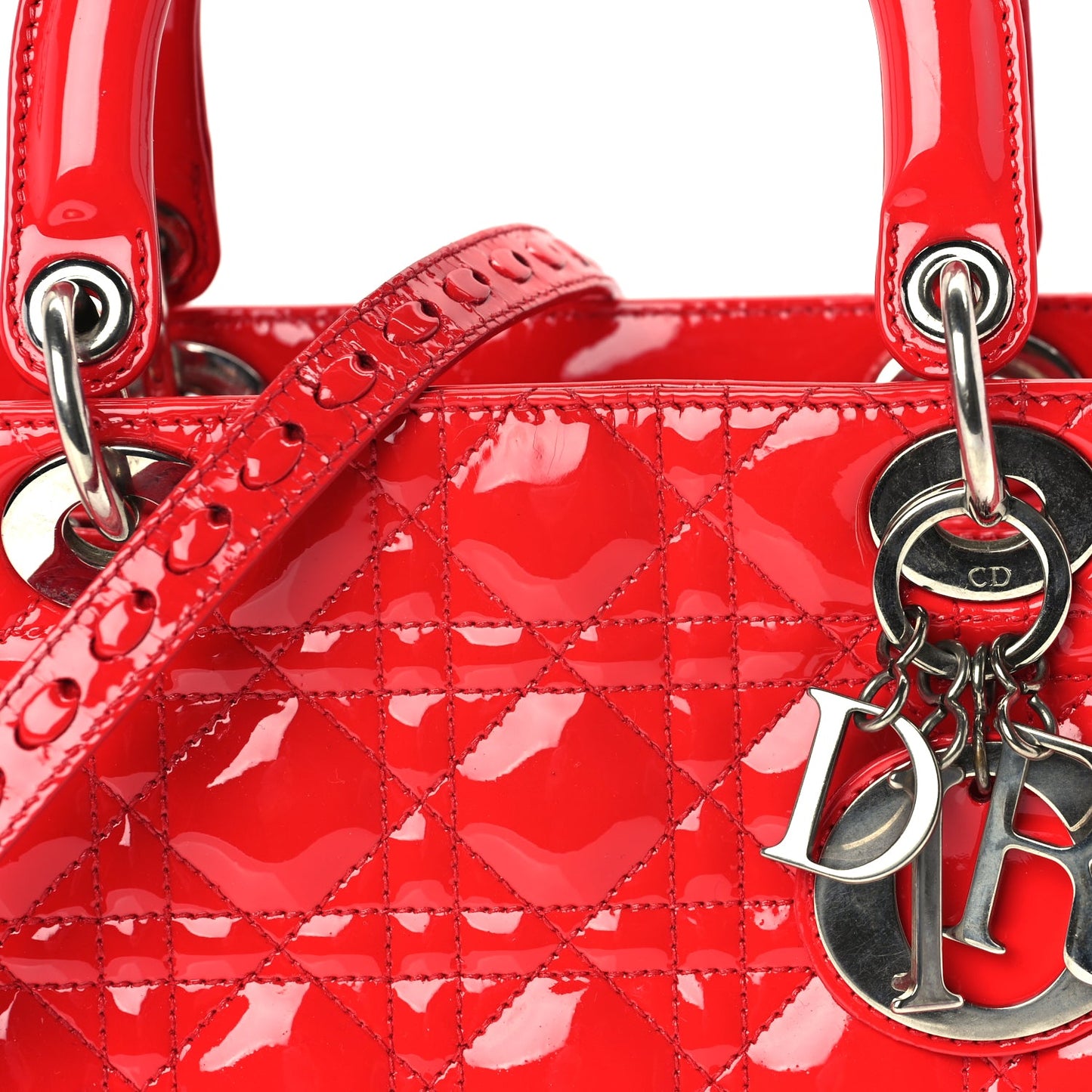 Christian Dior Patent Cannage Medium Lady Dior  Red