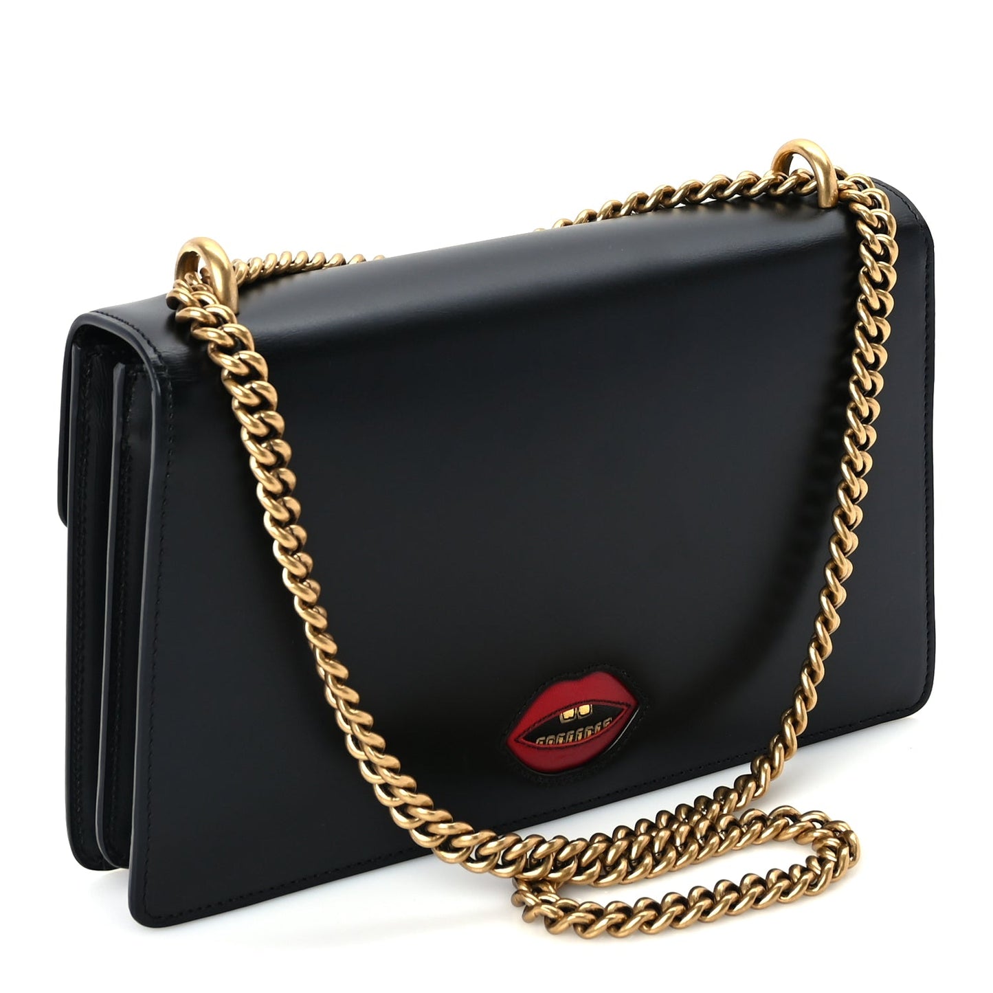 Gucci Knight Calfskin Malaga Kid Heart Medium GG Marmont Chain Handle Bag Black Hibiscus Red Multicolor
