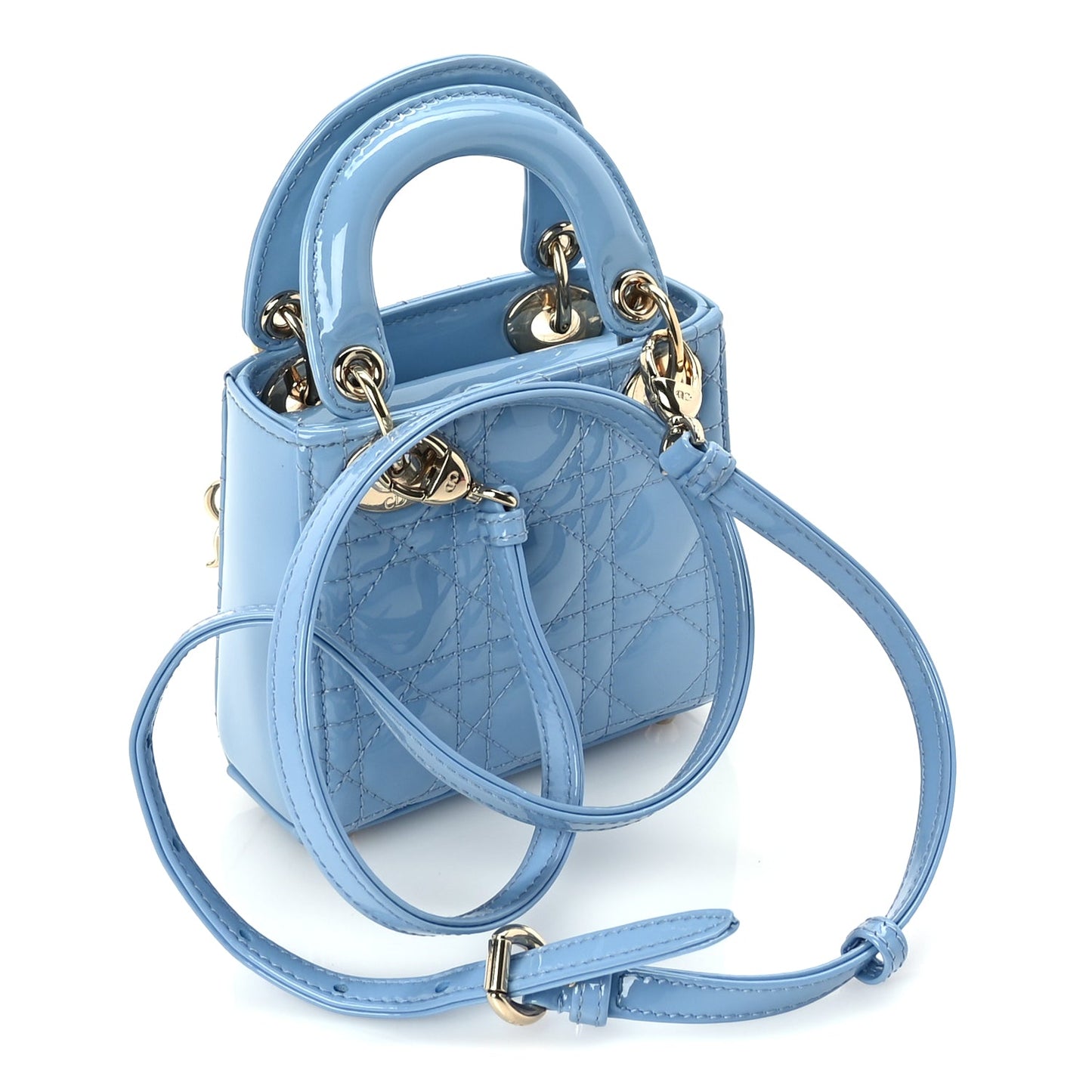 Christian Dior Patent Cannage Micro Lady Dior  Cornflower Blue