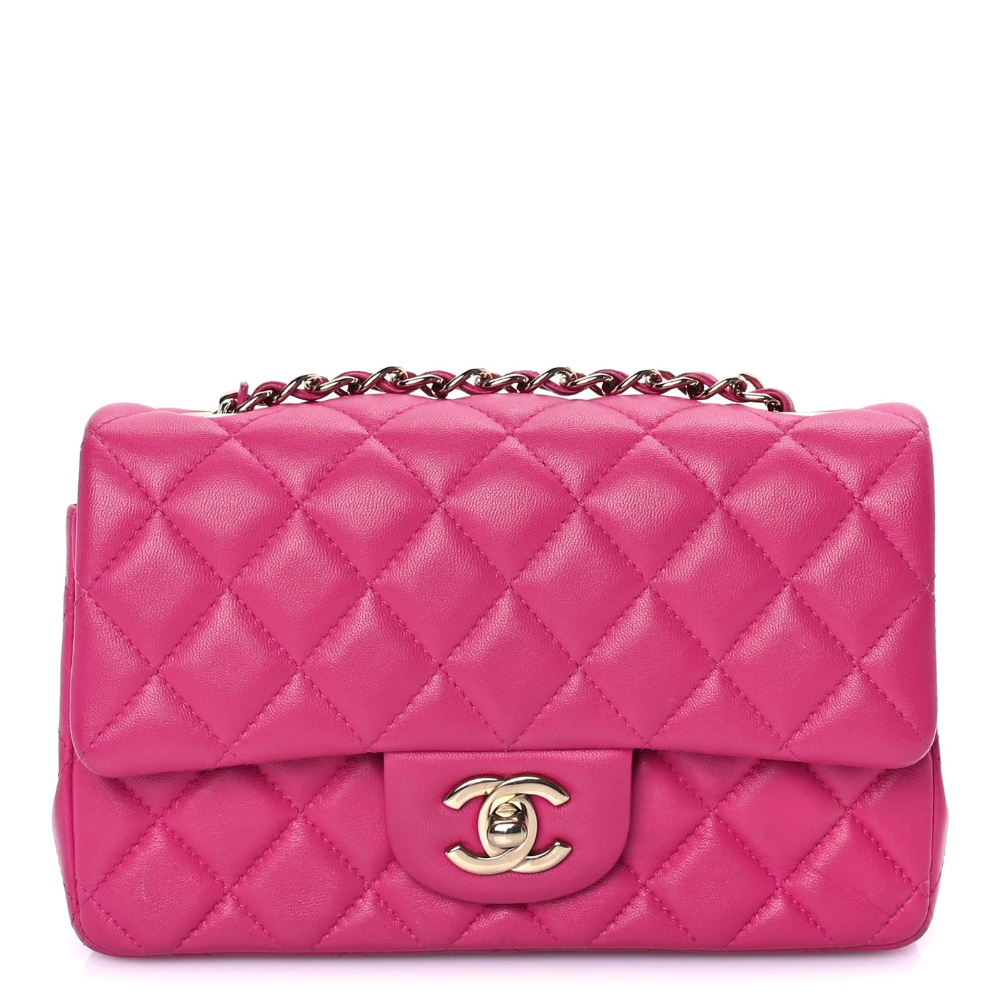 Chanel Lambskin Quilted Mini Rectangular Flap Dark Pink