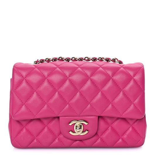 Chanel Lambskin Quilted Mini Rectangular Flap Dark Pink