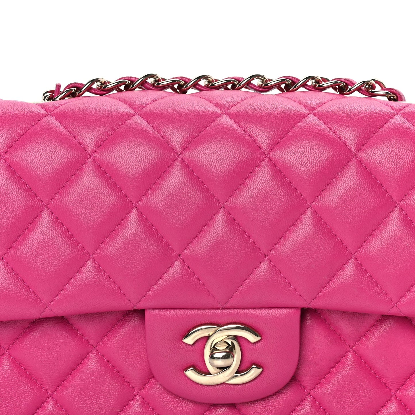 Chanel Lambskin Quilted Mini Rectangular Flap Dark Pink