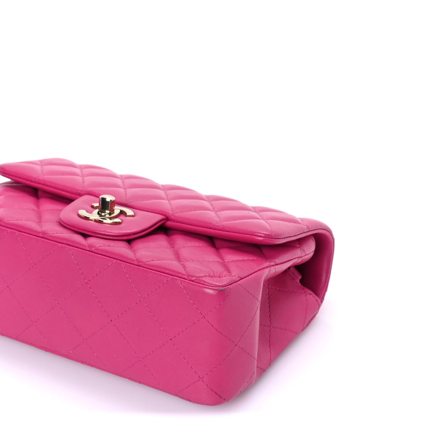 Chanel Lambskin Quilted Mini Rectangular Flap Dark Pink
