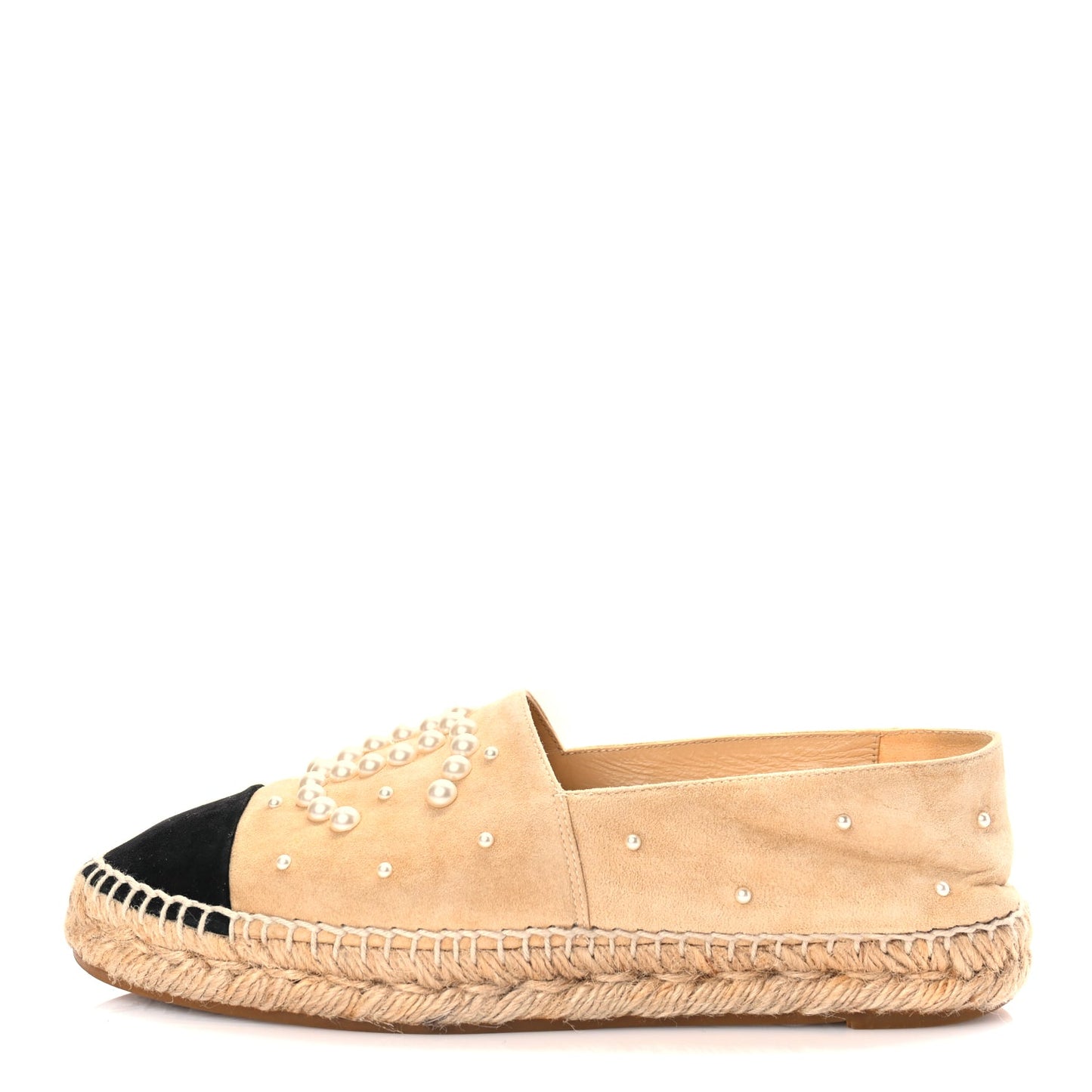 Chanel Suede Pearl CC Espadrilles 37 Beige Black