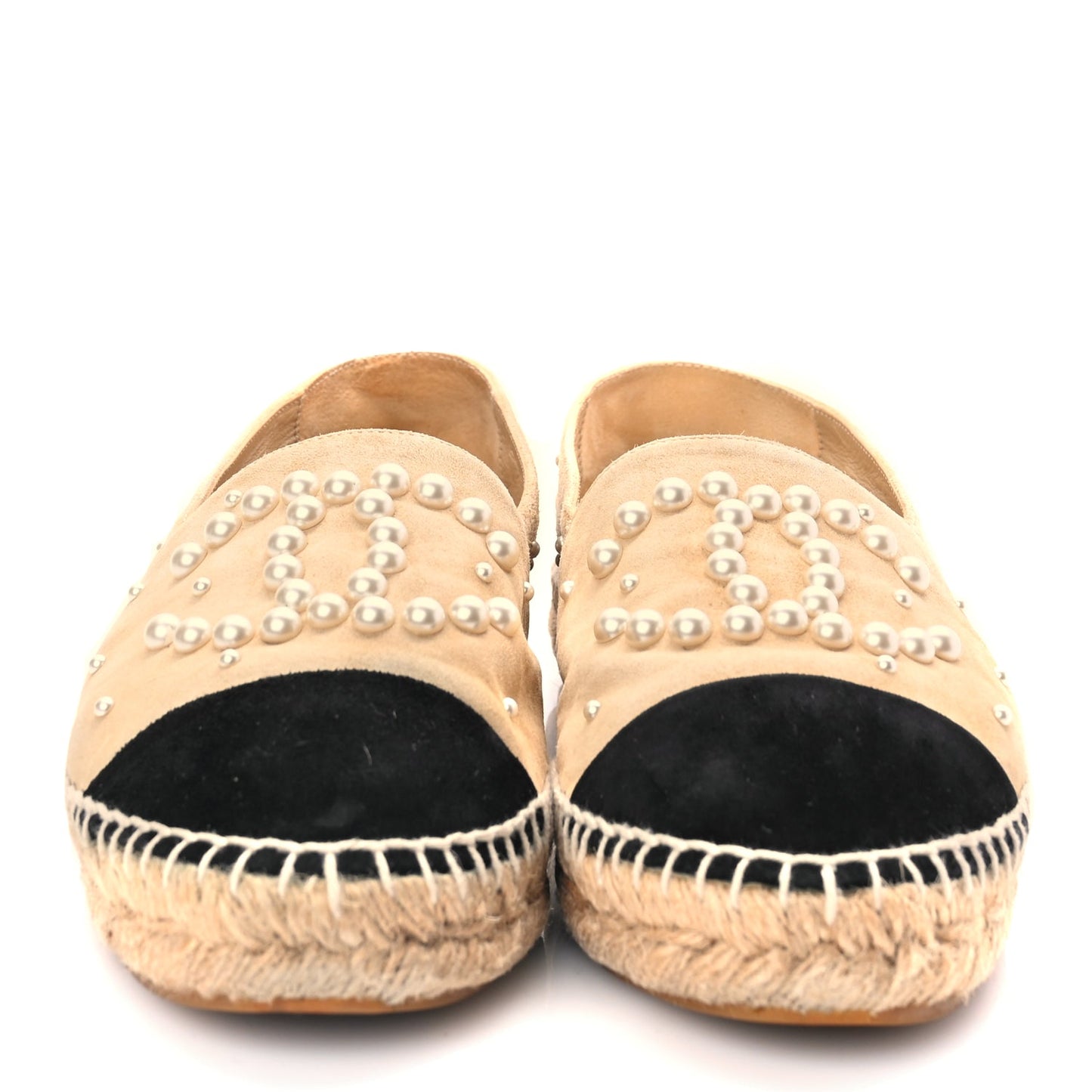 Chanel Suede Pearl CC Espadrilles 37 Beige Black