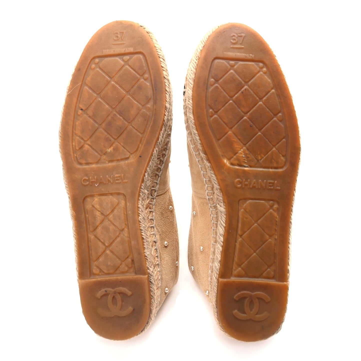 Chanel Suede Pearl CC Espadrilles 37 Beige Black