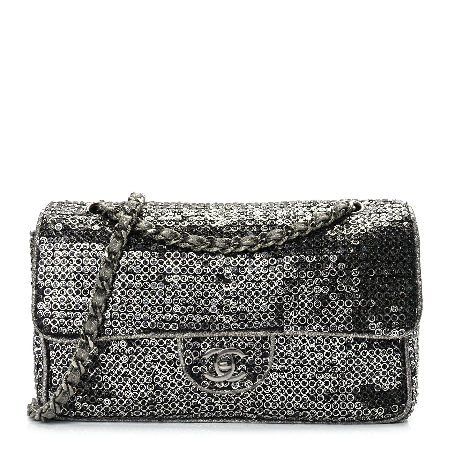 Chanel Sequin Medium Single Flap Dark Silver