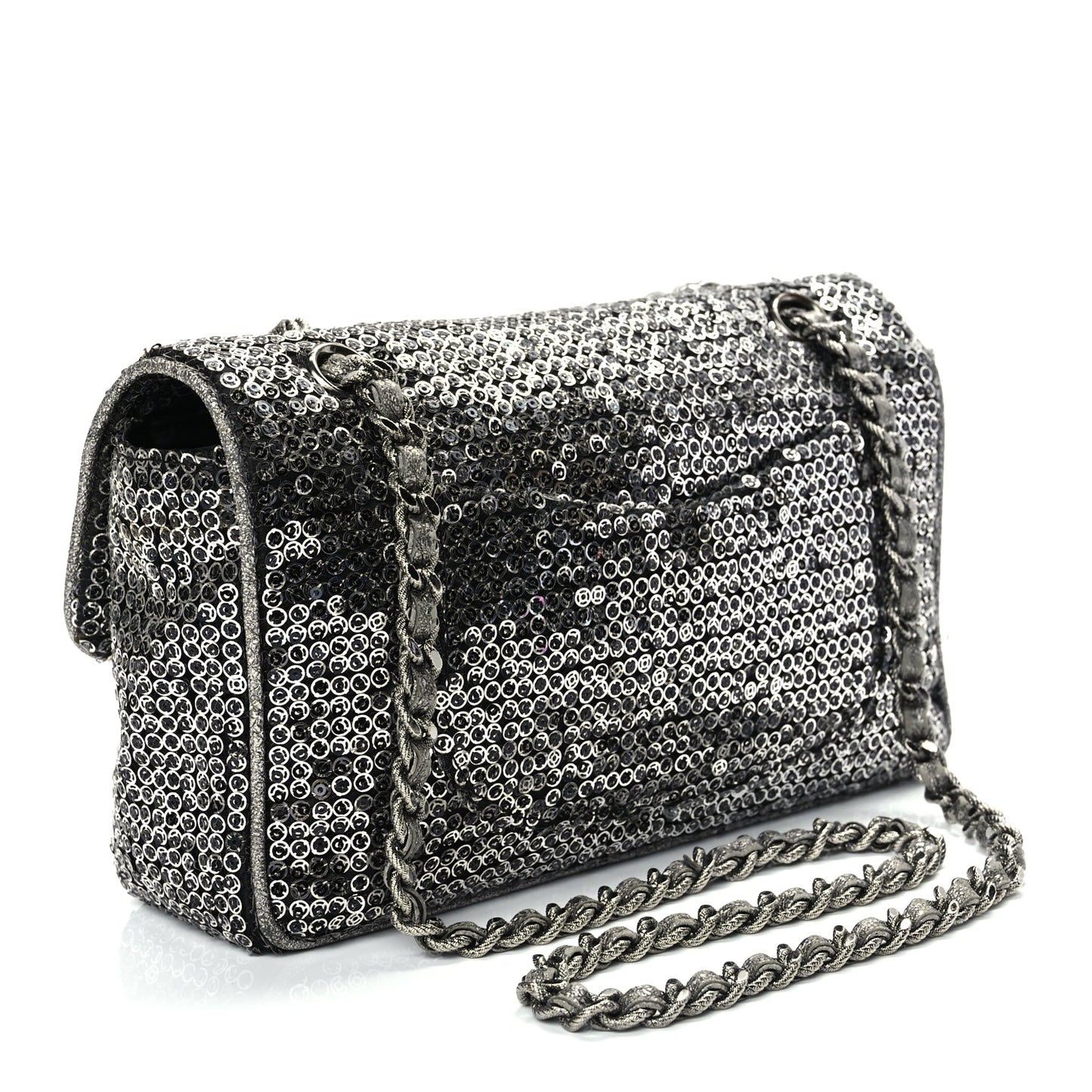 Chanel Sequin Medium Single Flap Dark Silver