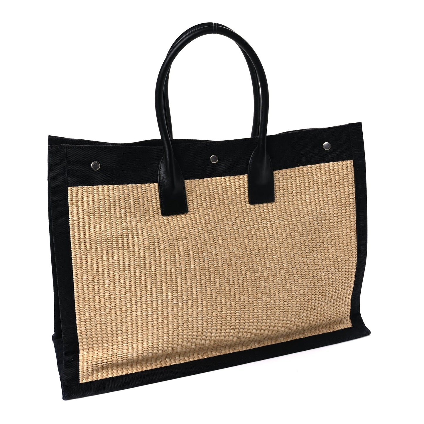 Saint Laurent Raffia Linen Calfskin Rive Gauche Tote  Naturale Black