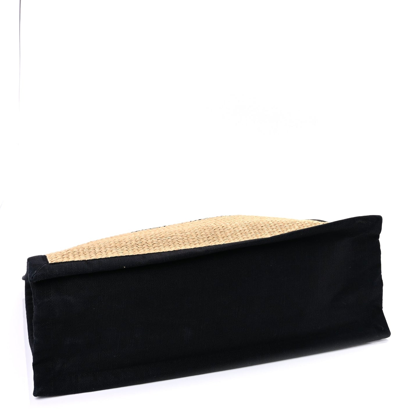 Saint Laurent Raffia Linen Calfskin Rive Gauche Tote  Naturale Black
