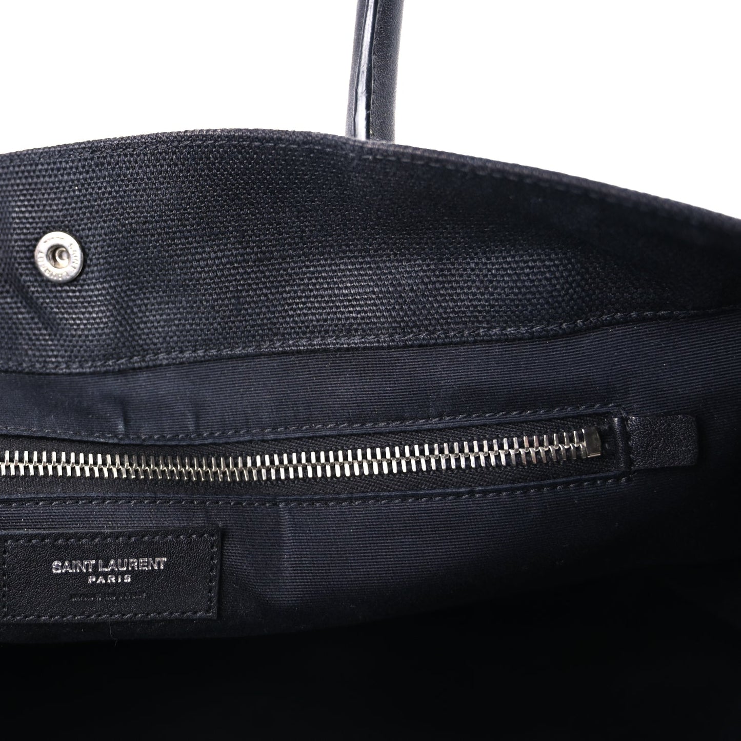 Saint Laurent Raffia Linen Calfskin Rive Gauche Tote  Naturale Black