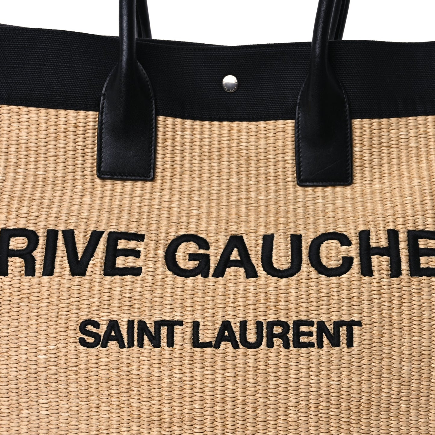 Saint Laurent Raffia Linen Calfskin Rive Gauche Tote  Naturale Black