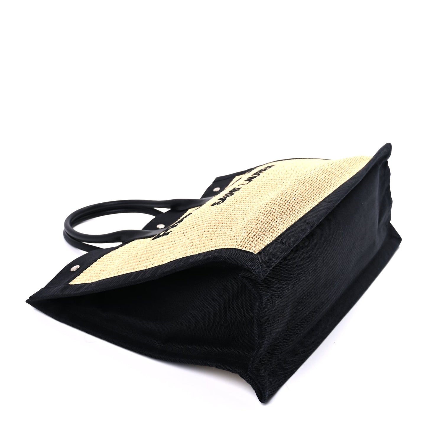 Saint Laurent Raffia Linen Calfskin Rive Gauche Tote  Naturale Black