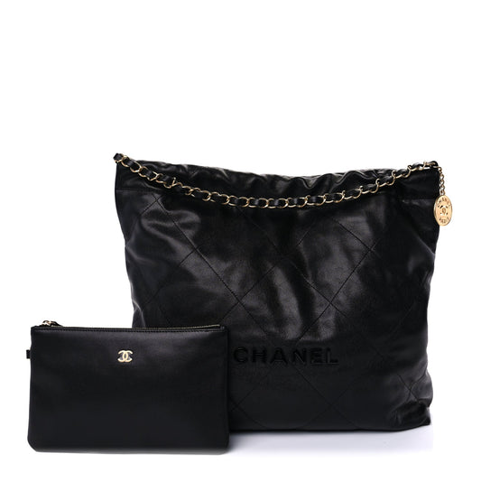 Chanel Shiny Caviar Quilted Monochrome Chanel 22  Black