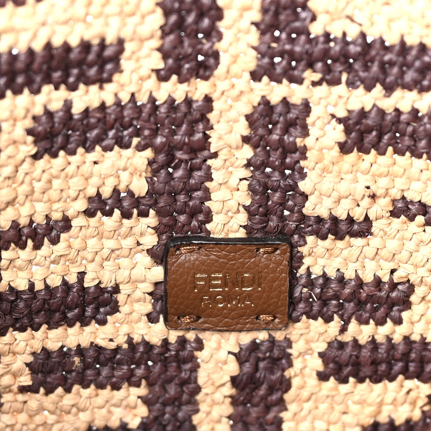 Fendi Raffia Cuoio Romano FF Crochet Small Roll Shopper Natural Dark Honey