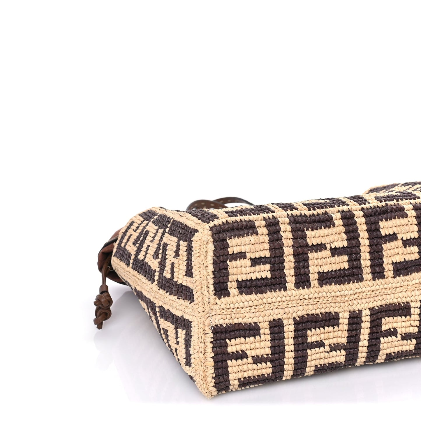 Fendi Raffia Cuoio Romano FF Crochet Small Roll Shopper Natural Dark Honey