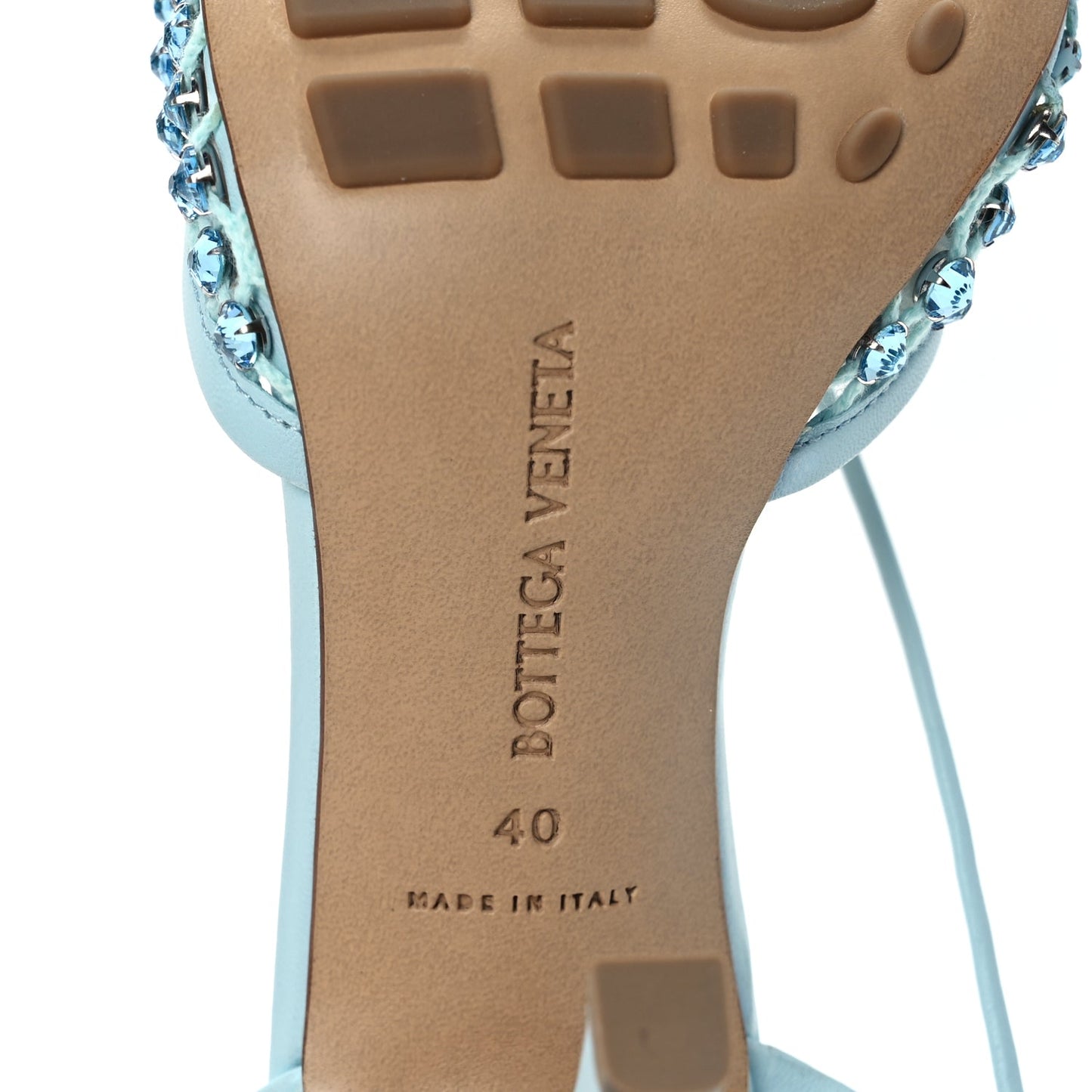 Bottega Veneta Mesh Nappa Crystal Embellished Sparkle Stretch Ankle Tie 90mm Sandals 40 Pale Blue