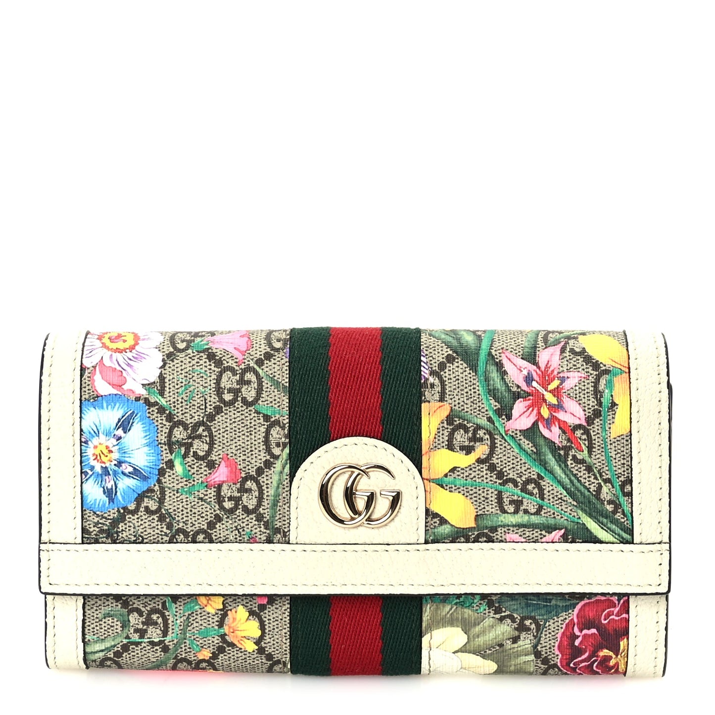 Gucci GG Supreme Monogram Flora Web Ophidia Continental Wallet White