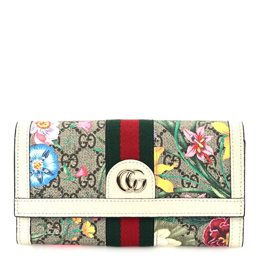 Gucci GG Supreme Monogram Flora Web Ophidia Continental Wallet White