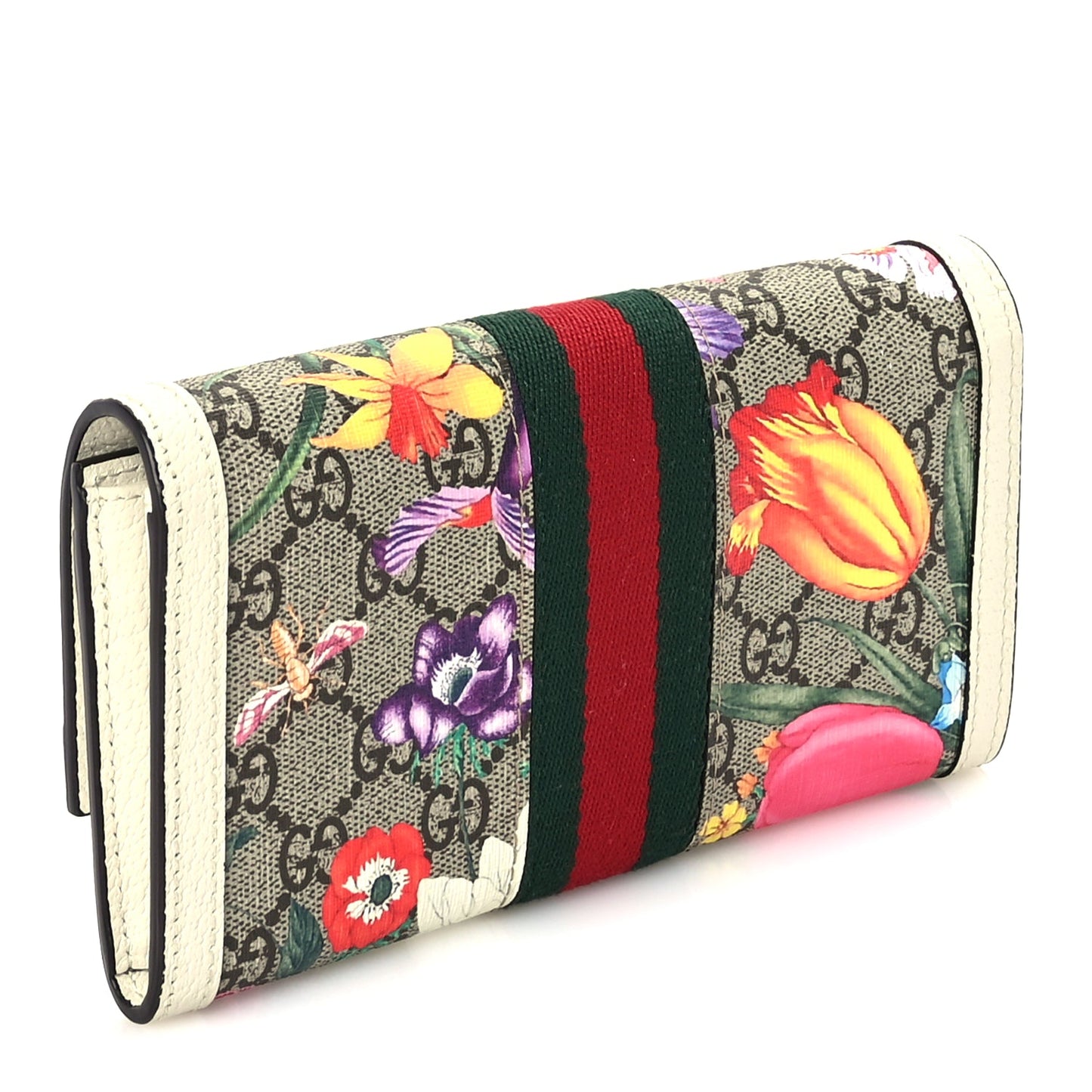 Gucci GG Supreme Monogram Flora Web Ophidia Continental Wallet White