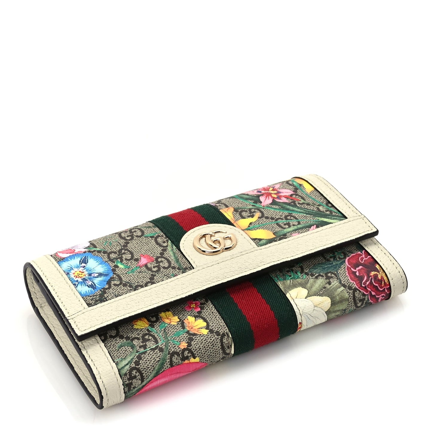 Gucci GG Supreme Monogram Flora Web Ophidia Continental Wallet White