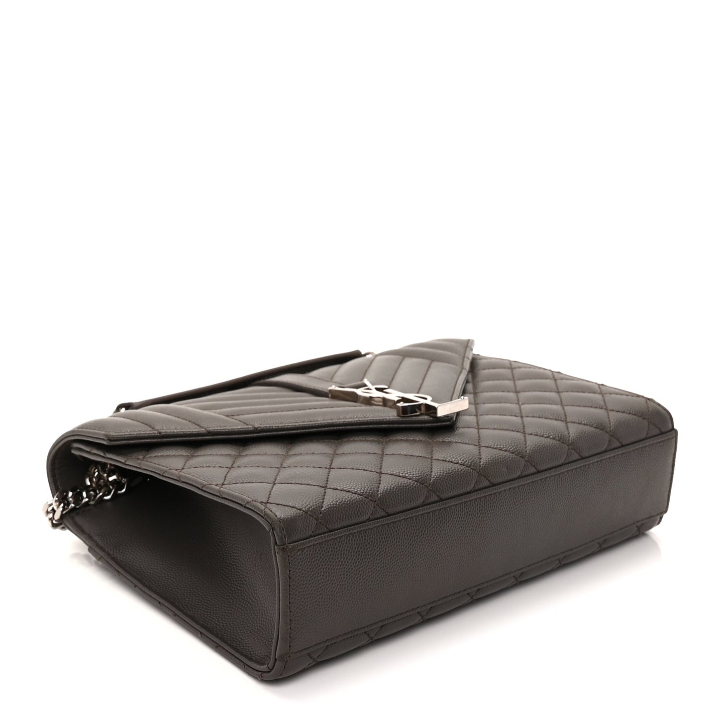 Saint Laurent Grain De Poudre Textured Mixed Matelasse Medium Triquilt Monogram Satchel  Earth