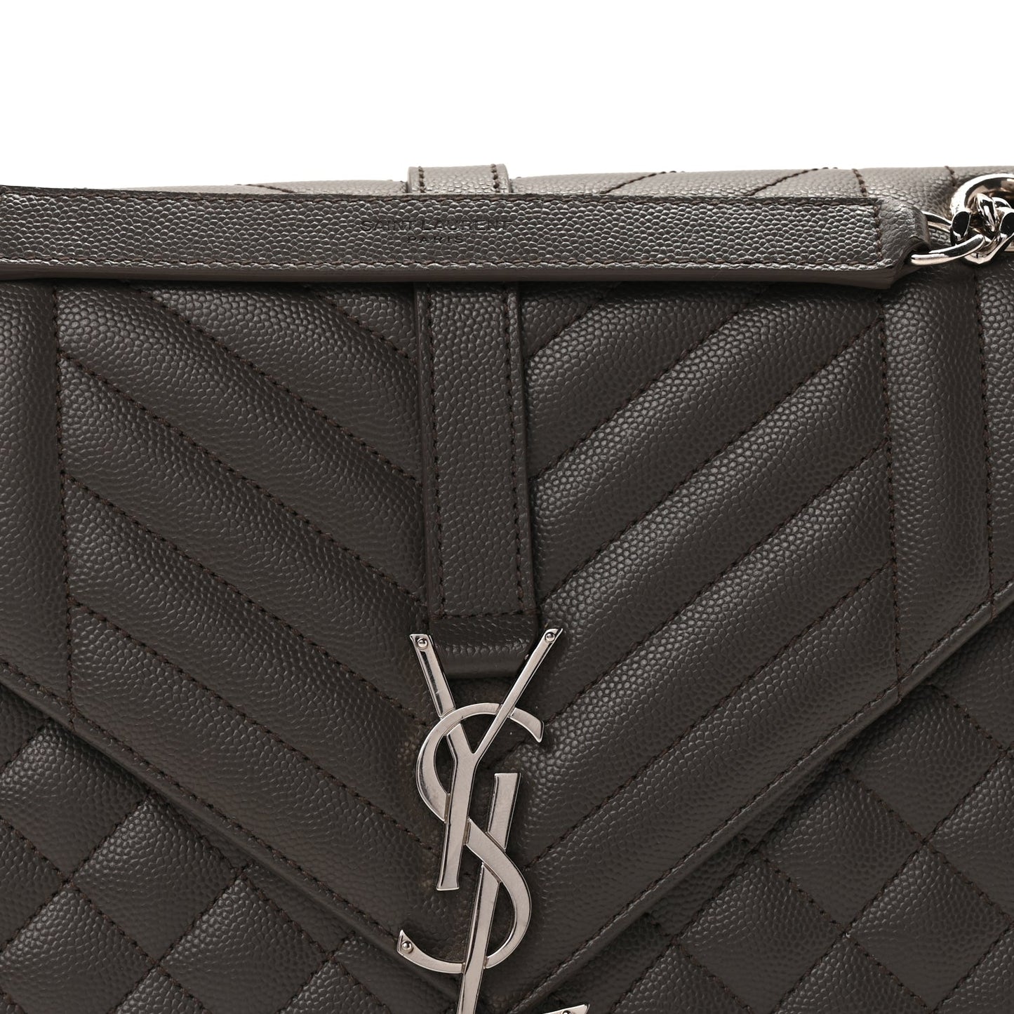 Saint Laurent Grain De Poudre Textured Mixed Matelasse Medium Triquilt Monogram Satchel  Earth