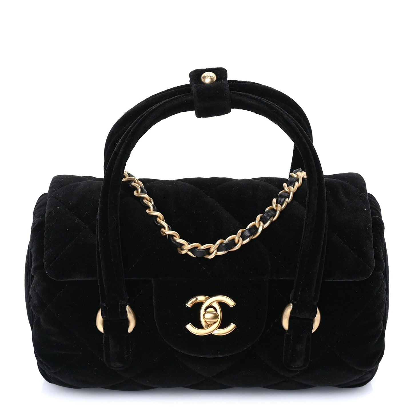 Chanel Velvet Quilted Mini Top Handle Flap  Black