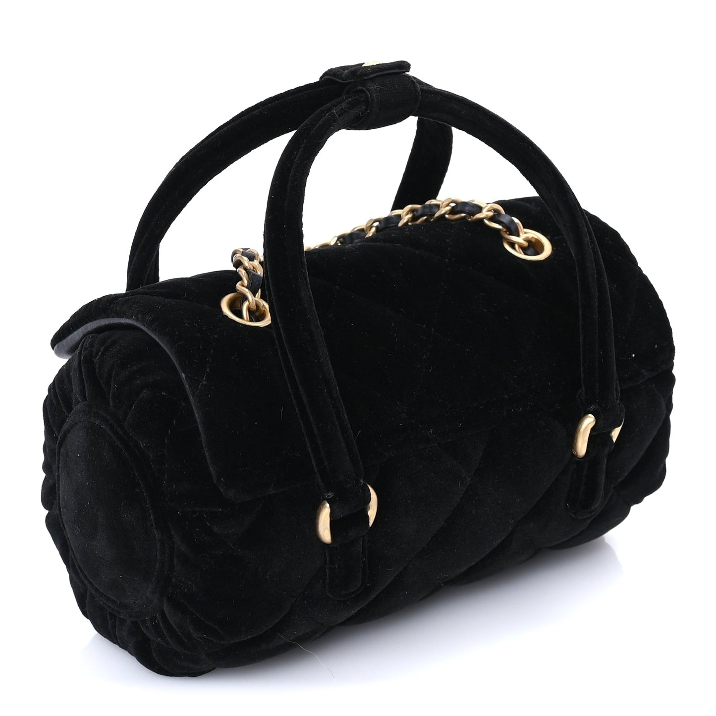 Chanel Velvet Quilted Mini Top Handle Flap  Black