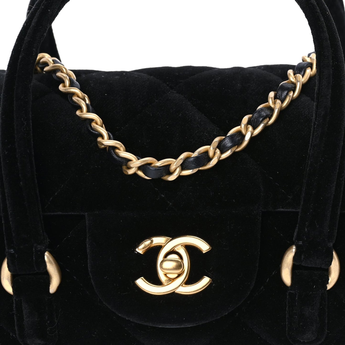 Chanel Velvet Quilted Mini Top Handle Flap  Black