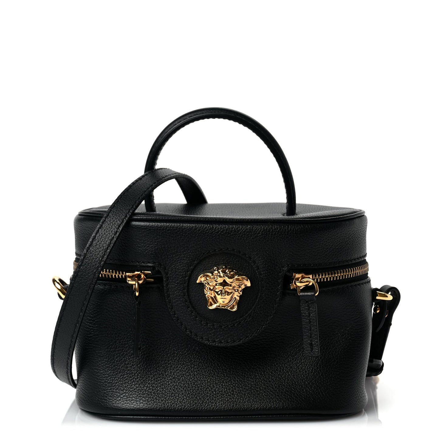 Versace Grained Calfskin La Medusa Mini Shoulder Bag Black