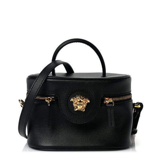 Versace Grained Calfskin La Medusa Mini Shoulder Bag Black