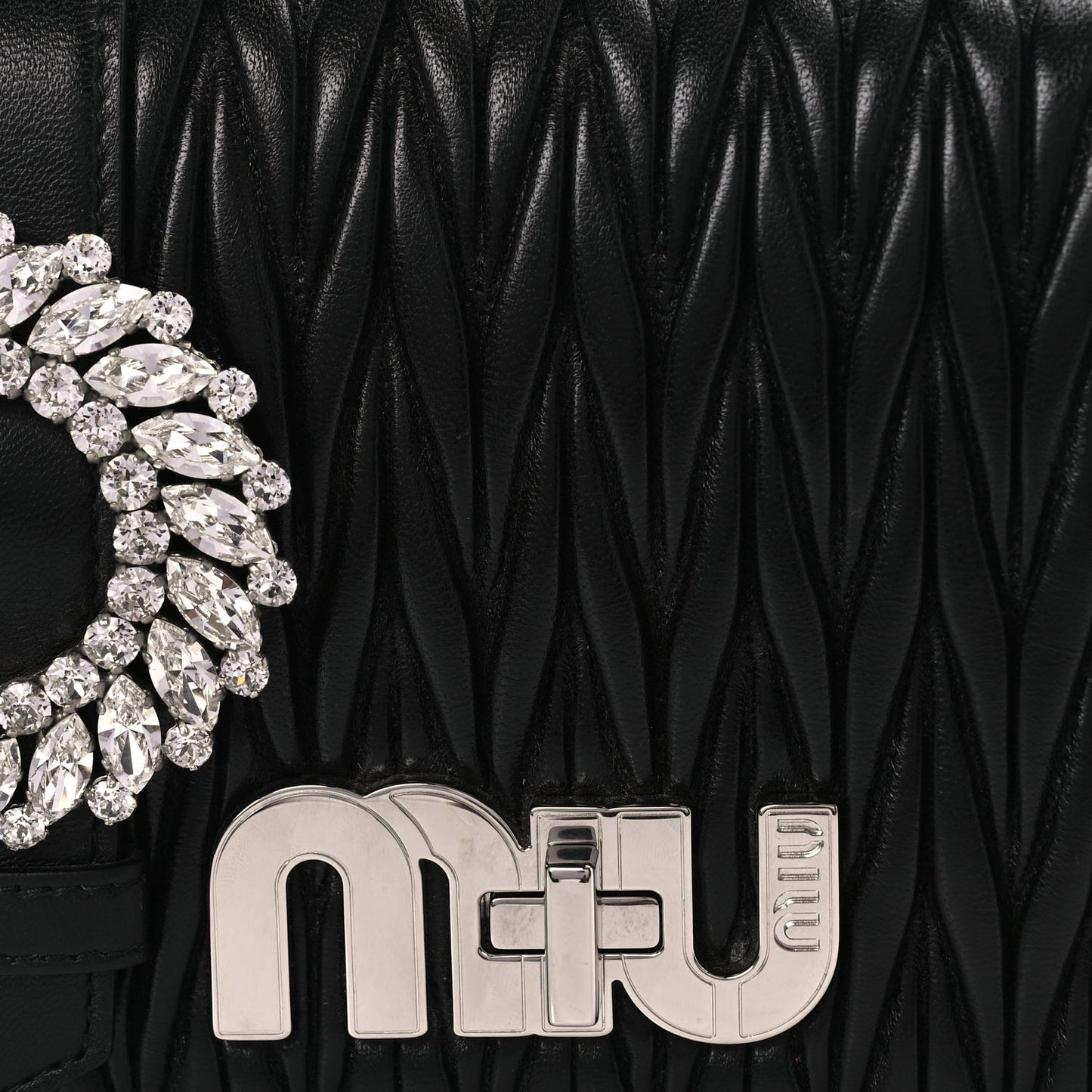 Miu Miu Matelasse Crystal Embellished Shoulder Bag Black