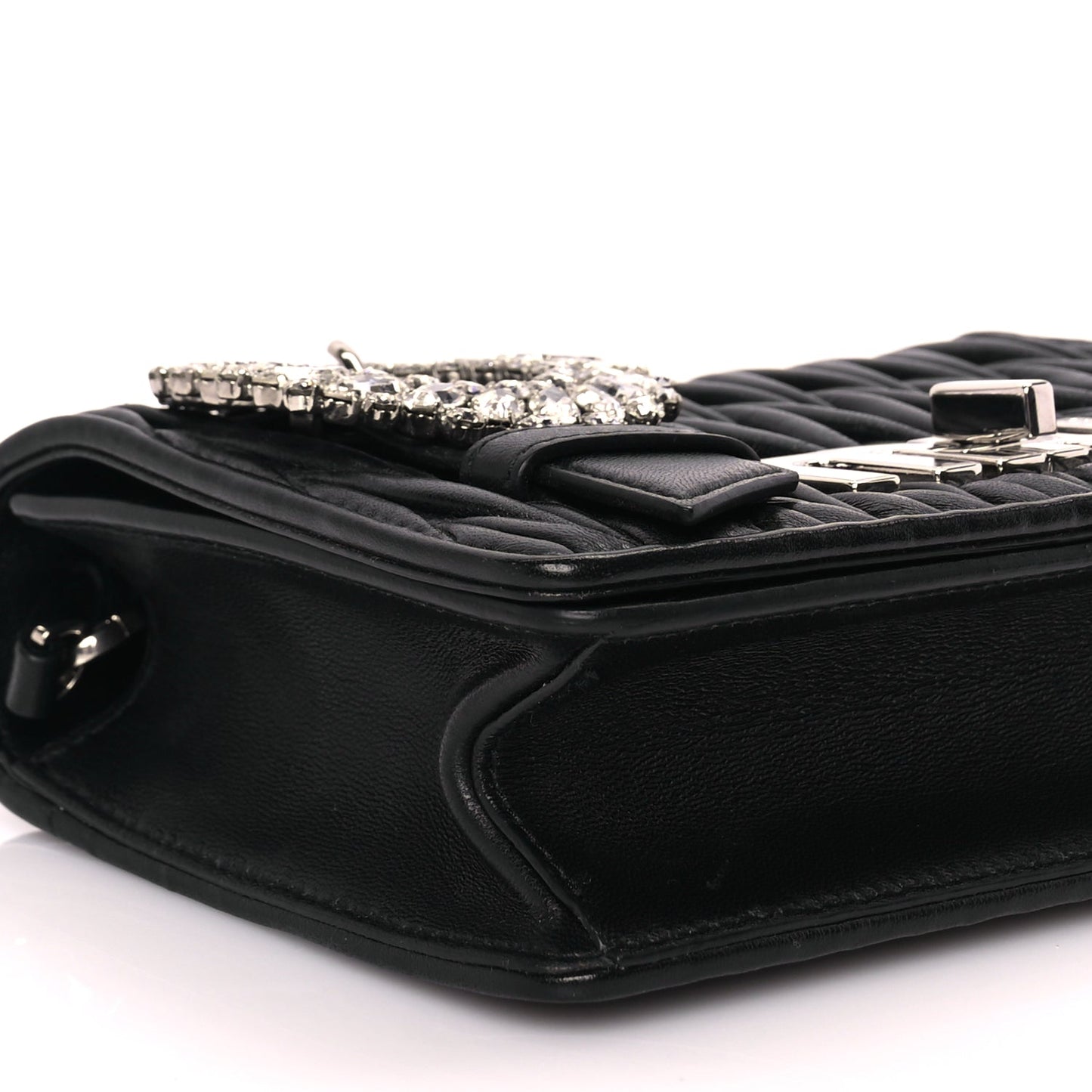 Miu Miu Matelasse Crystal Embellished Shoulder Bag Black