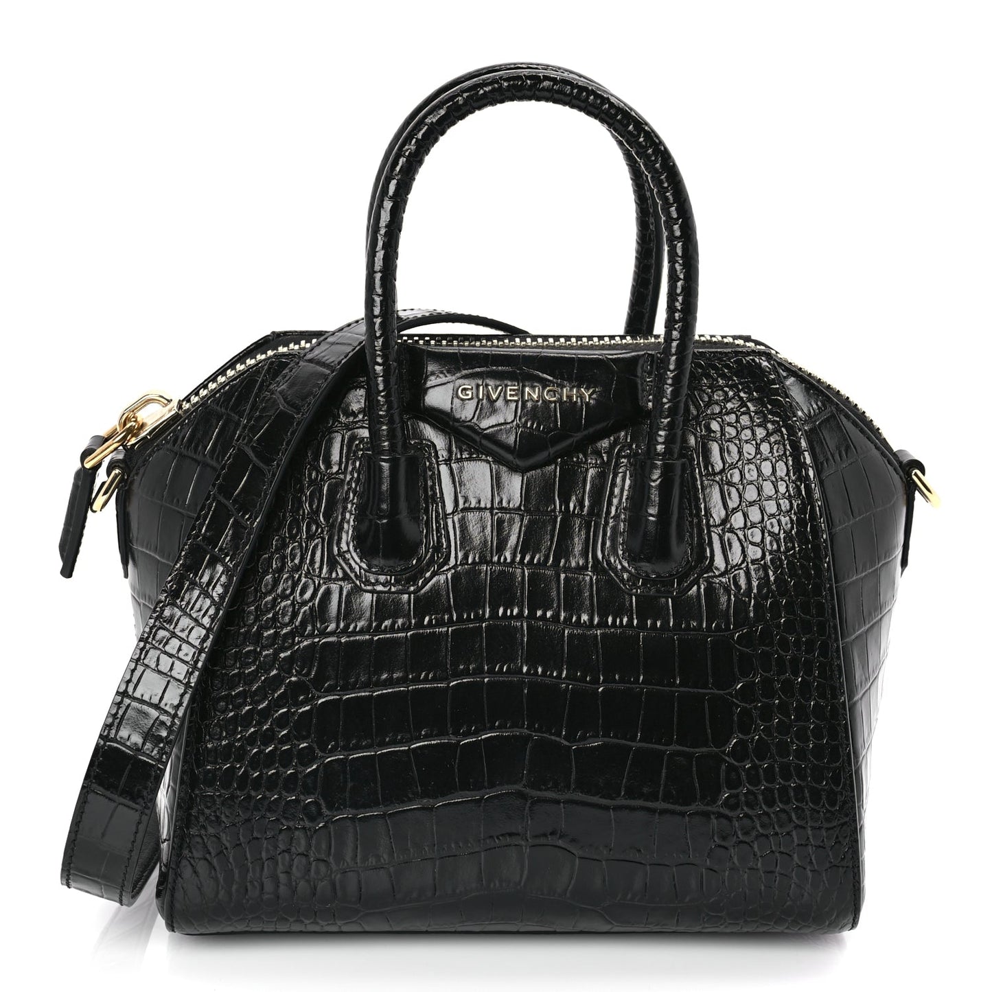 Givenchy Calfskin Crocodile Embossed Mini Antigona Black