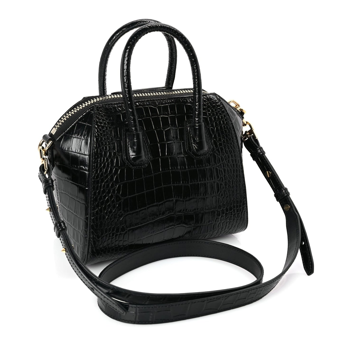 Givenchy Calfskin Crocodile Embossed Mini Antigona Black