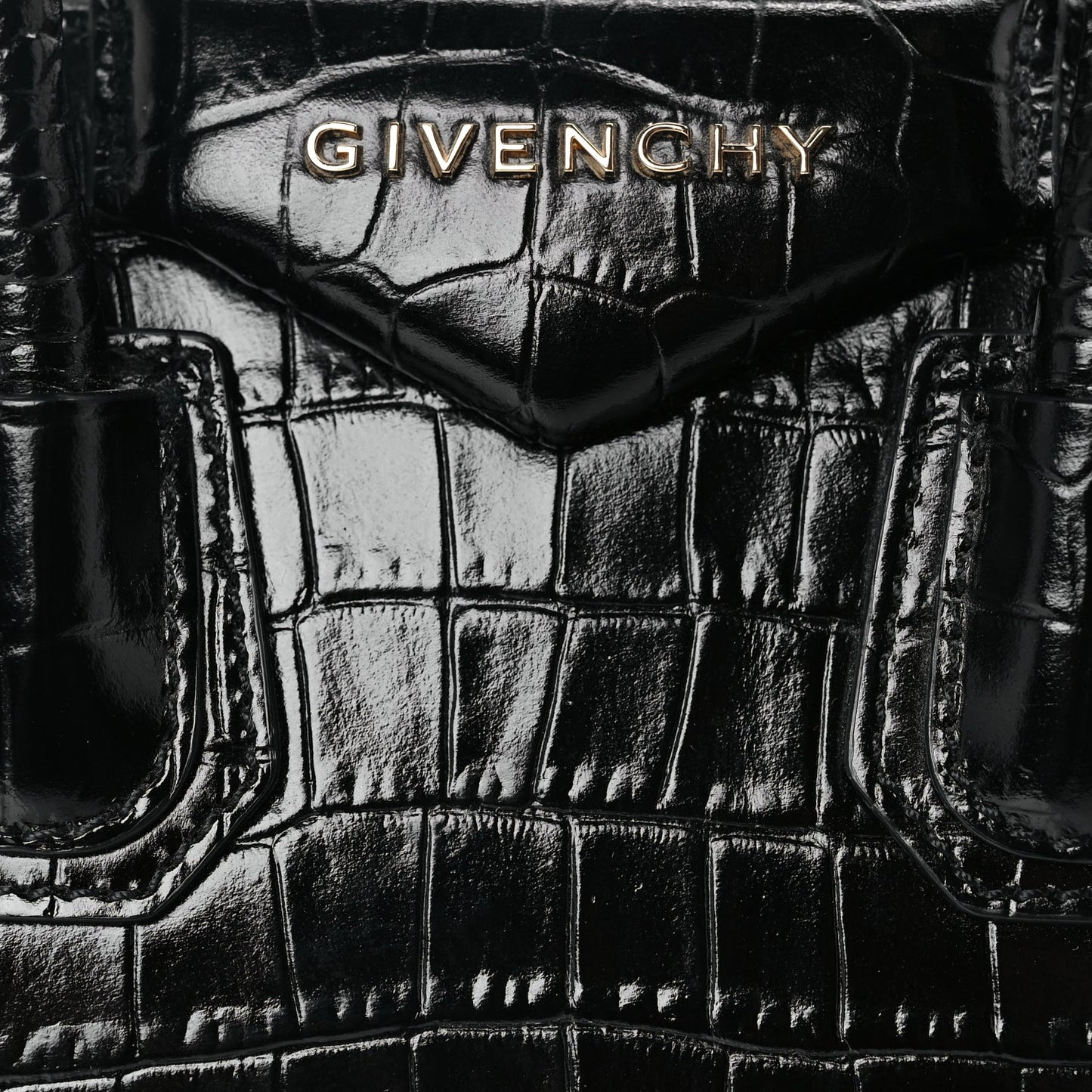 Givenchy Calfskin Crocodile Embossed Mini Antigona Black